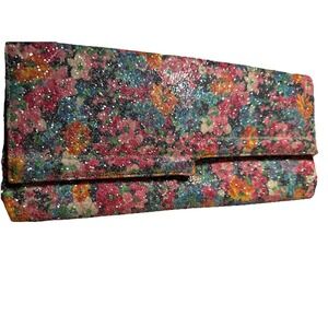 Lennox Clutch  Flowers Vintage 1960s Glitter  Colorful Bag Excellent
